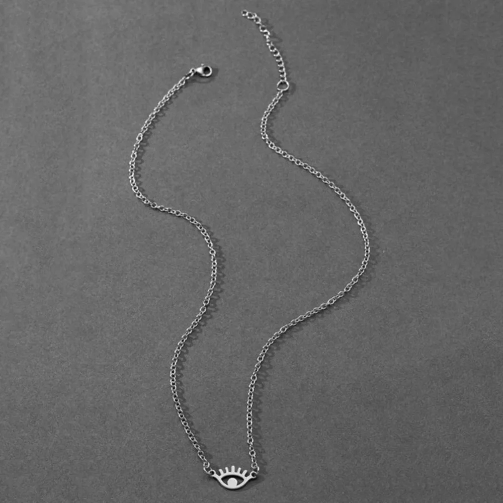 Silver Evil Eye Minimalist Clasp Back Necklace - Picture 3 of 5